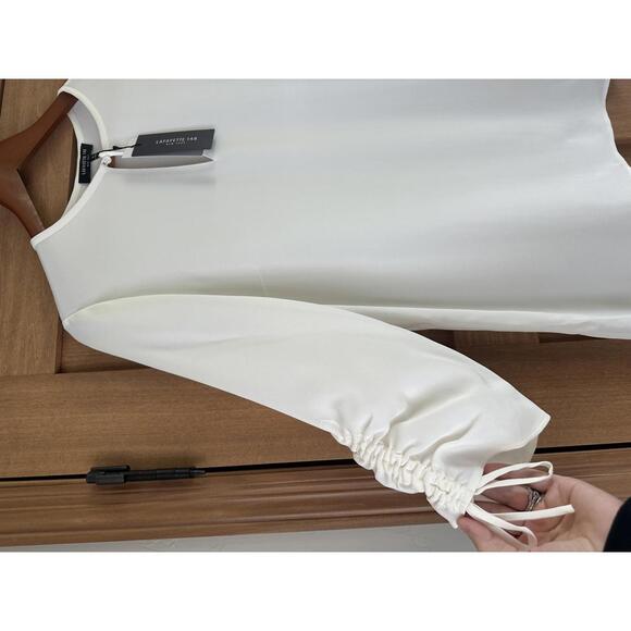 NWT Lafayette 148 100% Silk Ruched Sleeves Blouse in Cloud Ivory Women’s Medium - Picture 2 of 10